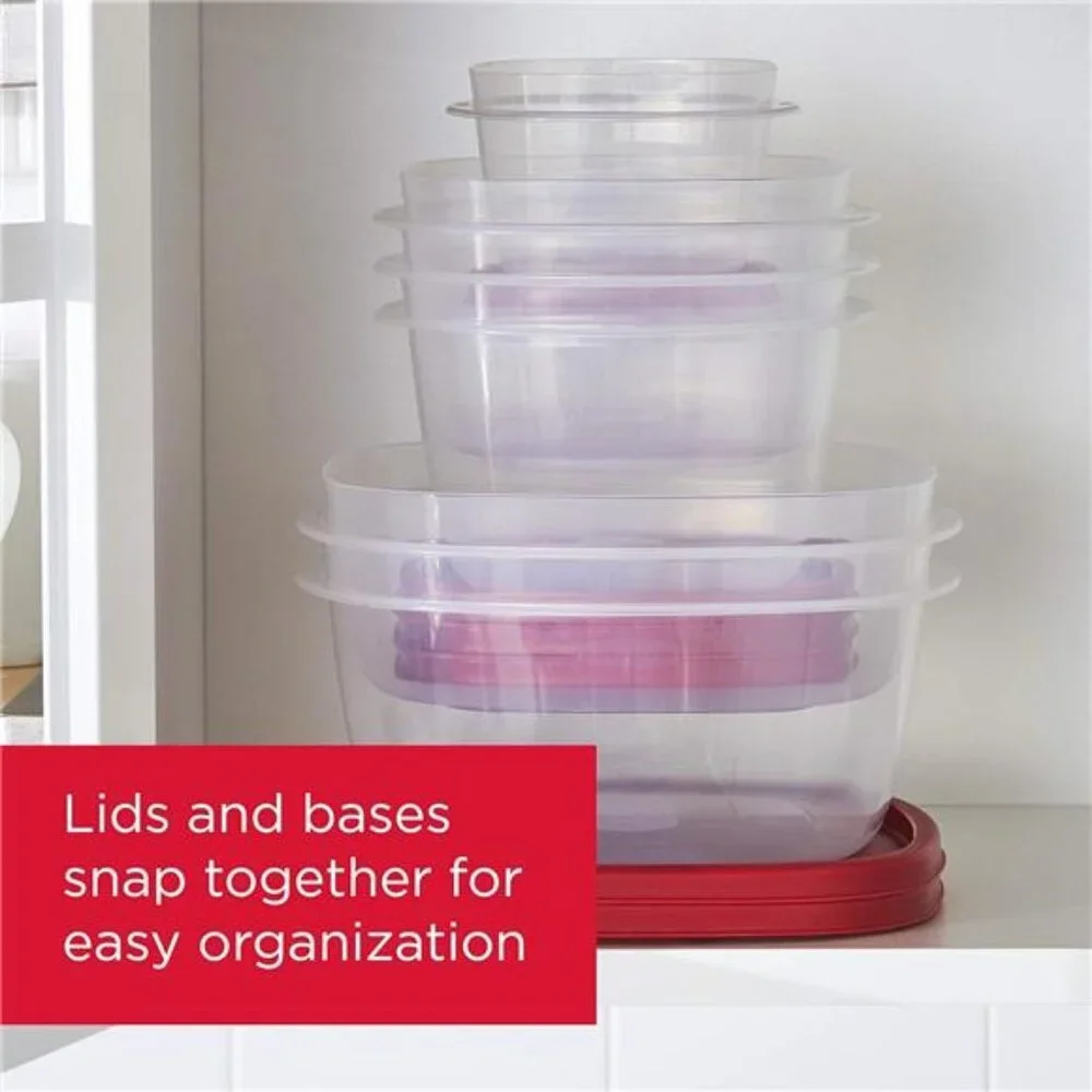 Rubbermaid 16-Piece BPA-Free Plastic Food Storage Set, Red Vented Lids -